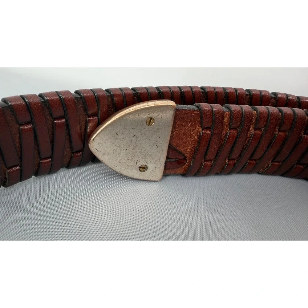 Leatherman Ltd Braided Leather Belt Mens 42 Brown‎ Woven Silver Buckle Golf